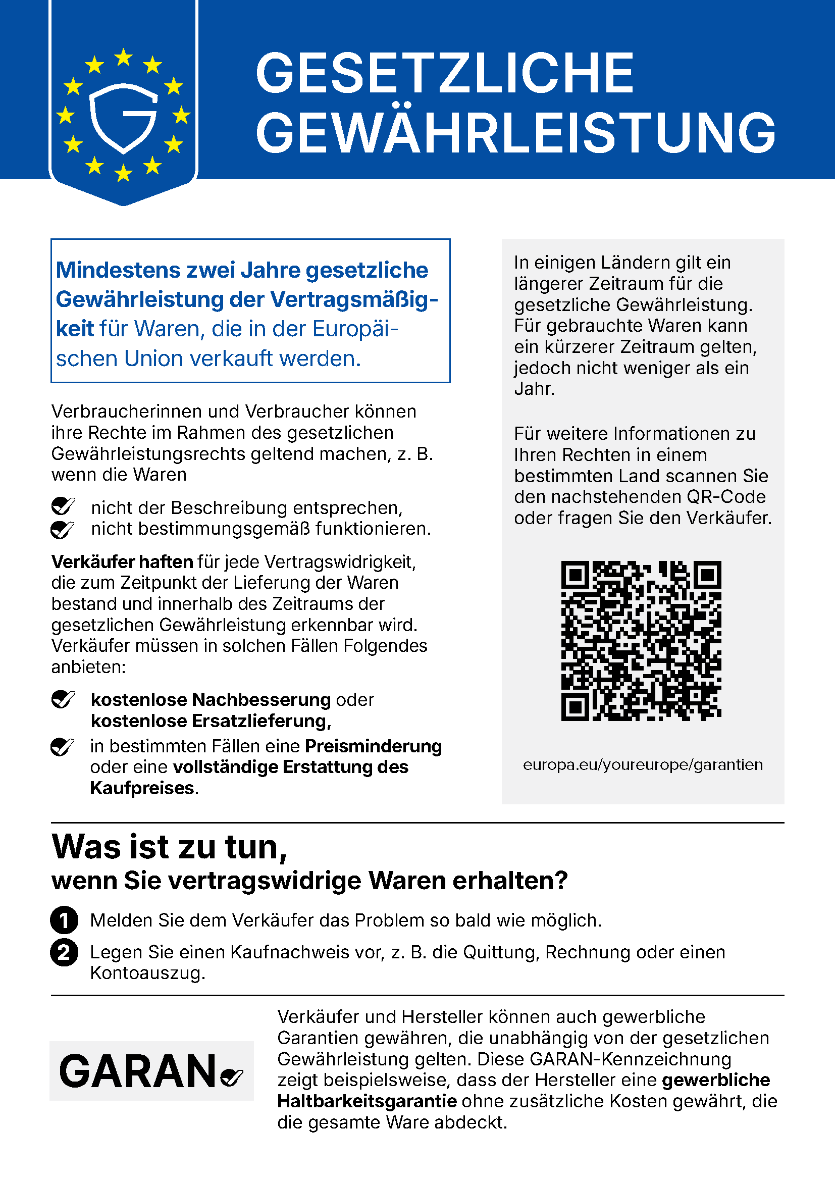Grafik: EU-Gewährleistungslabel