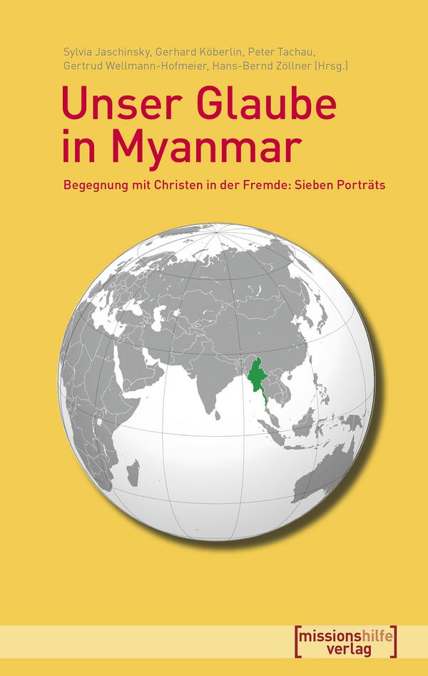 Auf dem Cover sieht man einen gelben Hintergund mit einer grafischen Weltkugel in grau, nur die Landkarte von Myanmar ist grün eingefärbt. Das Logo des Missionshilfe-Verlags befindet sich unten rechts. Autor und Titel des Buches sind oben mittig, aber linksbündig auf dem Cover in rot platziert.